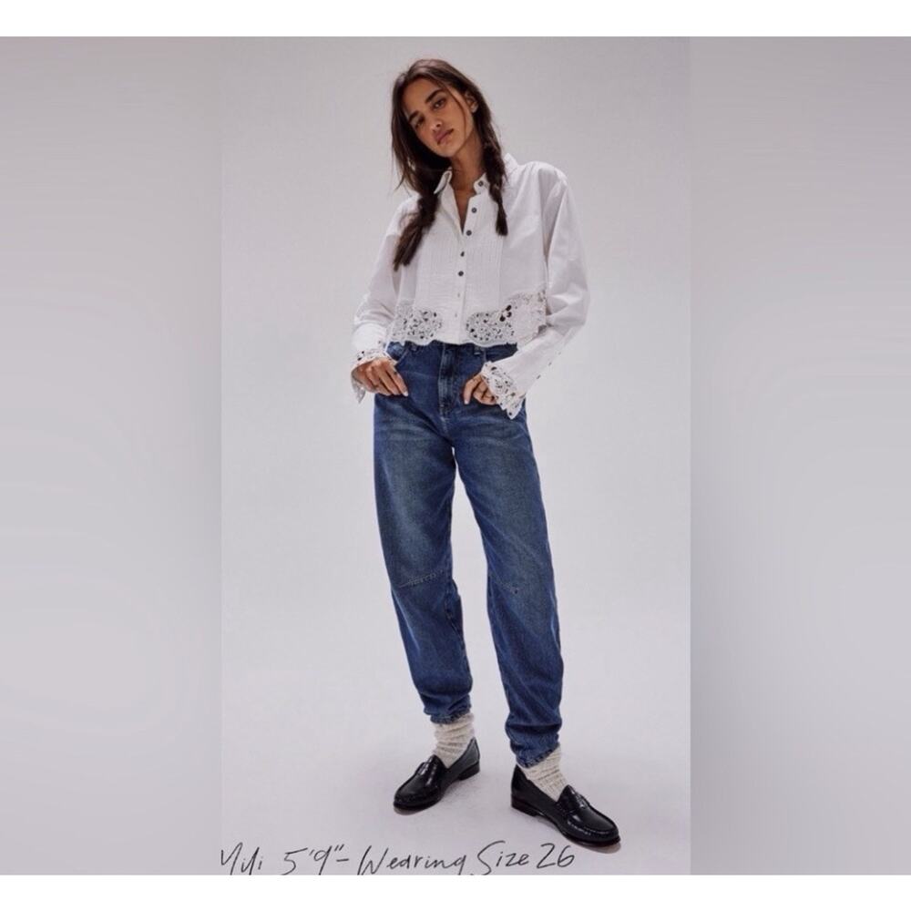 We The Free Augusta Barrel Jeans Indigo High Waisted Size 31 Viral Boho